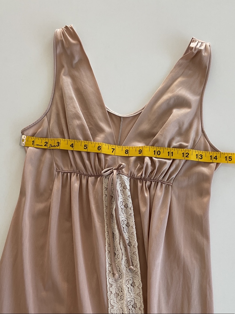 Vintage Texsheen Blush Lace-Trim Maxi Dress | small - Picture 13 of 16